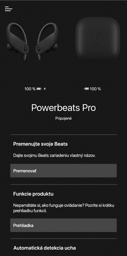 Obrazovka zariadenia Powerbeats Pro