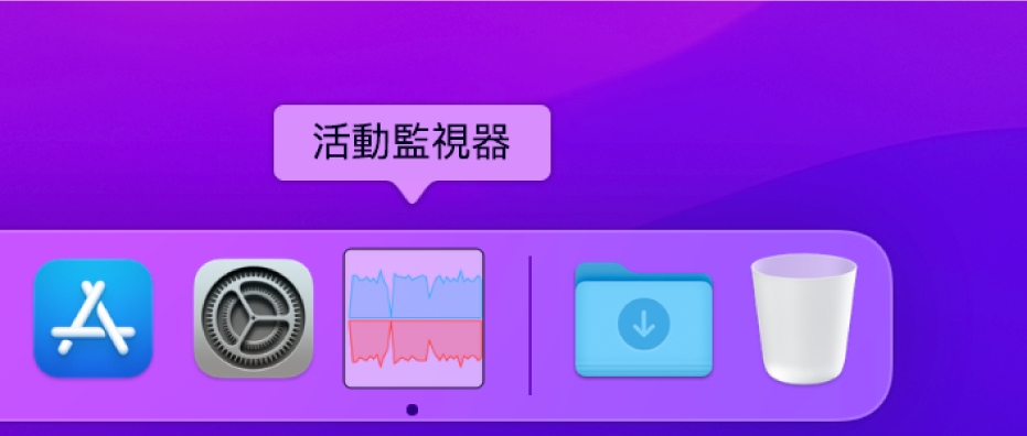 Dock 中的「活動監視器」圖像，顯示網路活動。