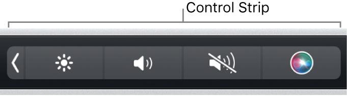 Az összecsukott Control Strip a Touch Bar jobb végén.