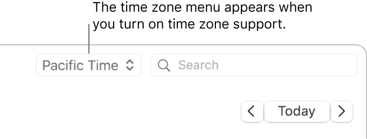 Time zone menu appears to left of search field when you turn on time zone support