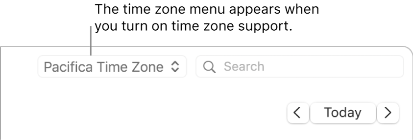 Time zone menu appears to the left of the search field when you turn on time zone support