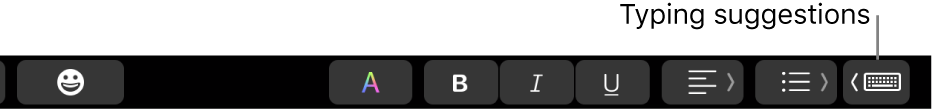 The Touch Bar, with the button to show typing suggestions at the right end.