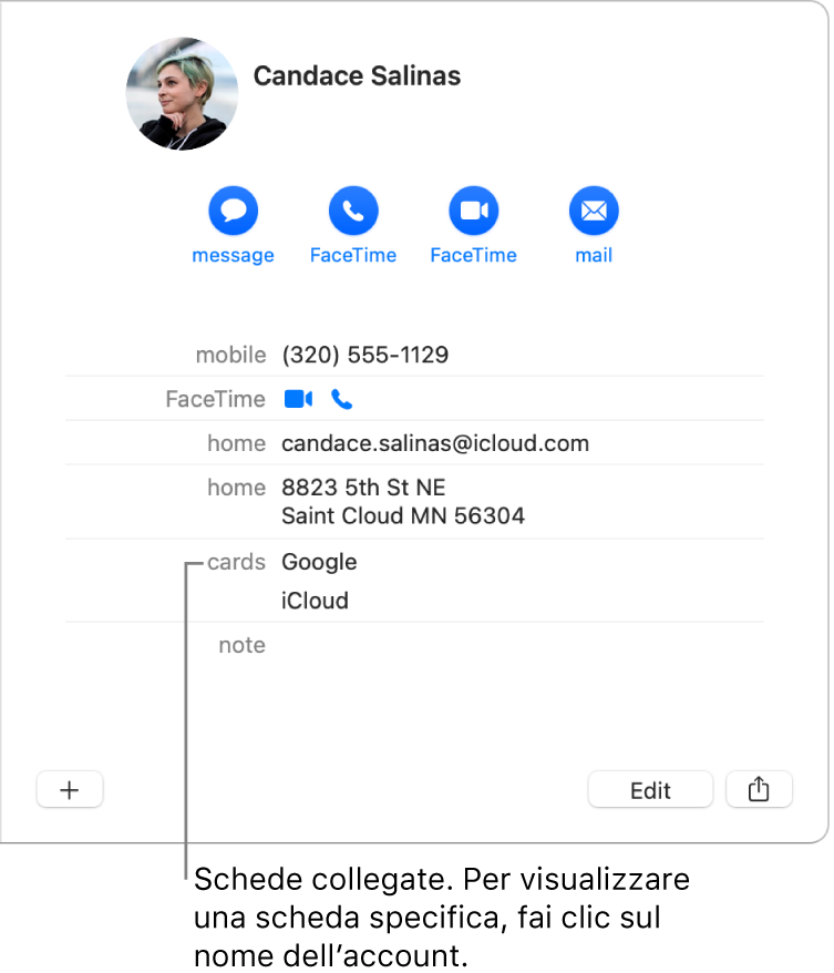 Una scheda collegata a due account nella sezione Schede; per visualizzare un account specifico, fai clic sul nome corrispondente.