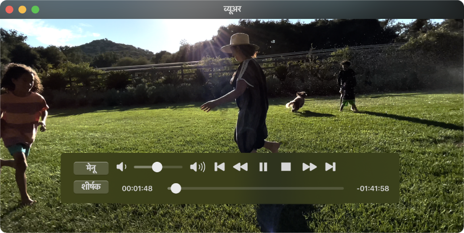 DVD फ़िल्म चलाते हुए DVD प्लेयर विंडो।