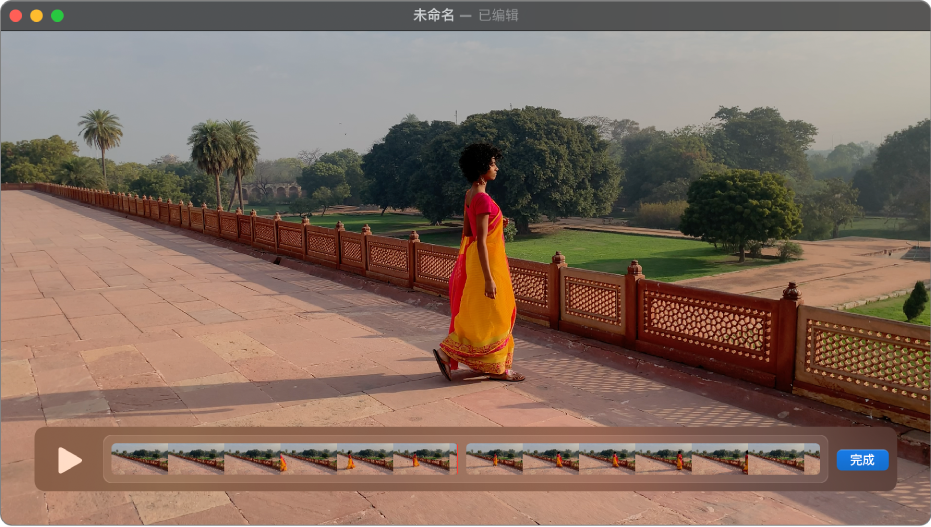 在底部显示剪辑编辑器的 QuickTime Player 窗口。