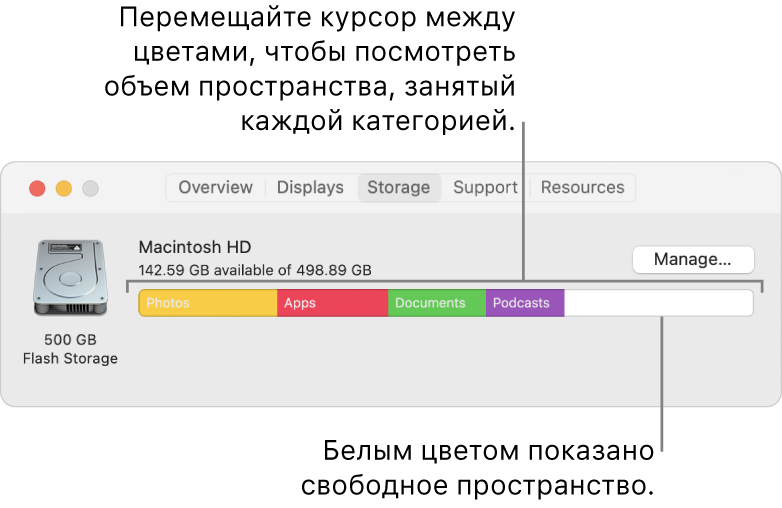 Посмотреть что занимает место на диске mac os