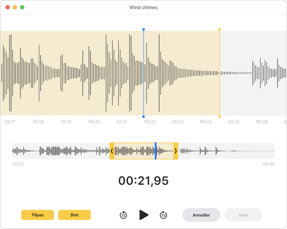 En optagelse, der redigeres i vinduet Memoer.