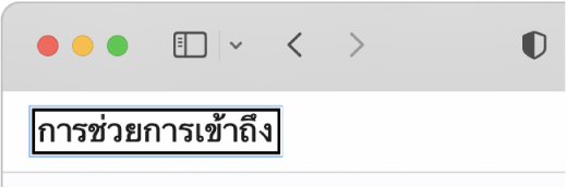 เคอร์เซอร์ของ VoiceOver ซึ่งเป็นเส้นกรอบสี่เหลี่ยมสีดำมีการโฟกัสอยู่ที่คำว่า “การช่วยการเข้าถึง” บนหน้าจอ