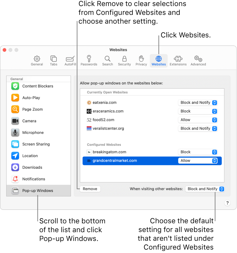 how to allow pop ups on safari mac