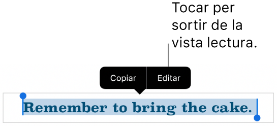 Se selecciona una frase i a sobre hi apareix un menú contextual amb els botons Copiar i Editar.