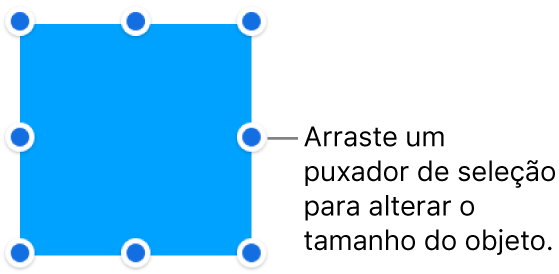 Um objeto com pontos azuis no seu contorno para alterar o tamanho do objeto.