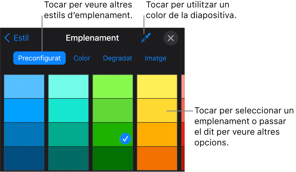 Opcions d’emplenament a la pestanya Estil.