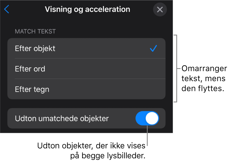 Magisk flytning-betjeningsmuligheder for visning og acceleration i vinduet Acceleration
