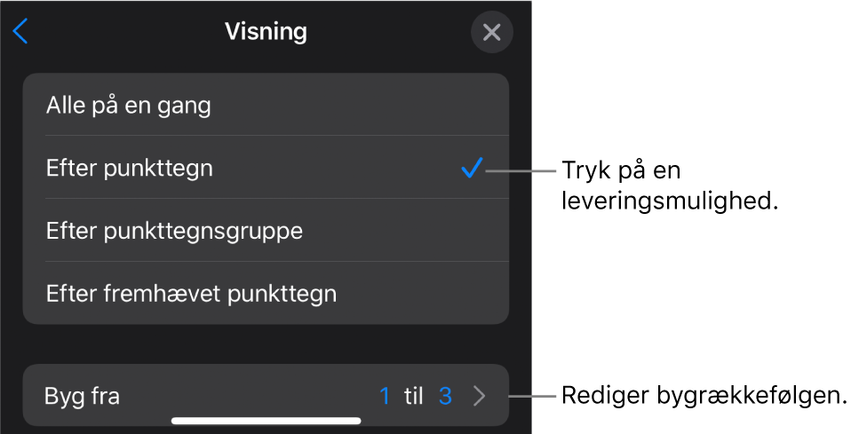Visningsindstillinger i vinduet Byg ind.