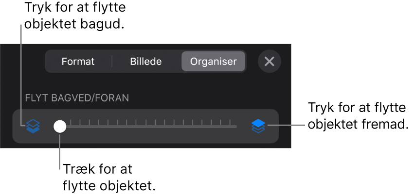 Knappen Flyt tilbage, knappen Flyt frem og mærket til lag.