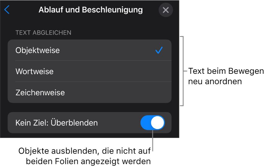 Ablauf- und Beschleunigungsoptionen für „Zauberei“ im Bereich „Beschleunigung