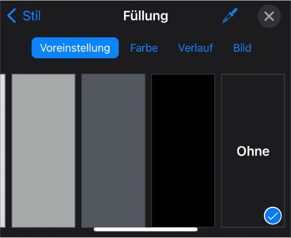 Die Steuerelemente „Füllen“ mit dem ausgewählten Element „Ohne“