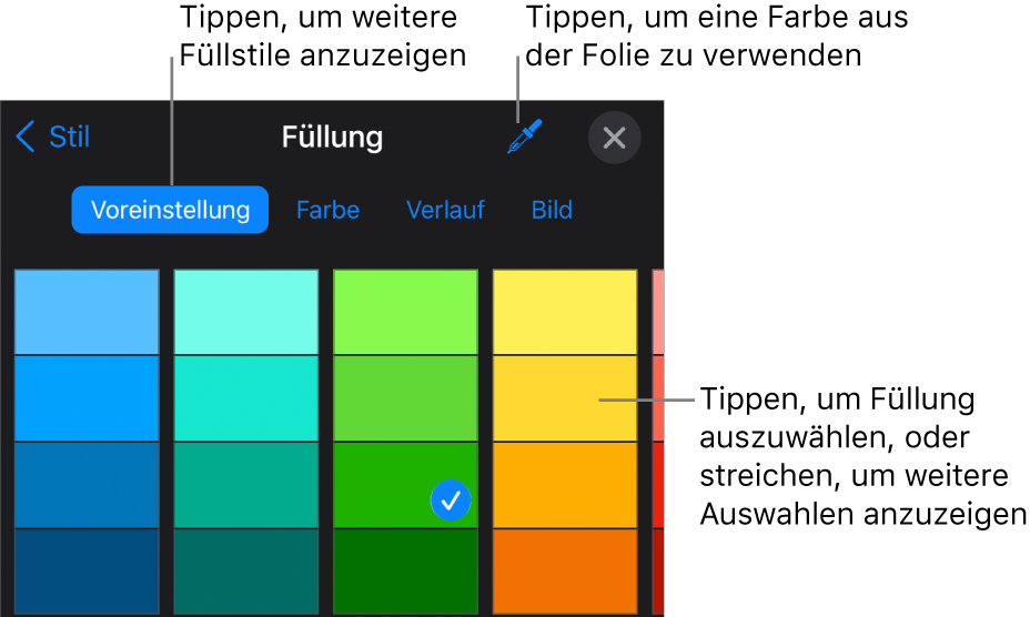 Fülloptionen im Tab „Stil“