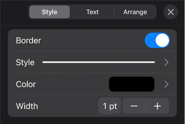 The Border style customization controls.