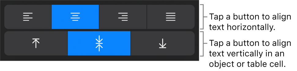Horizontal and vertical alignment buttons for text.