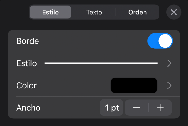 Los controles de personalización “Estilo de borde”.