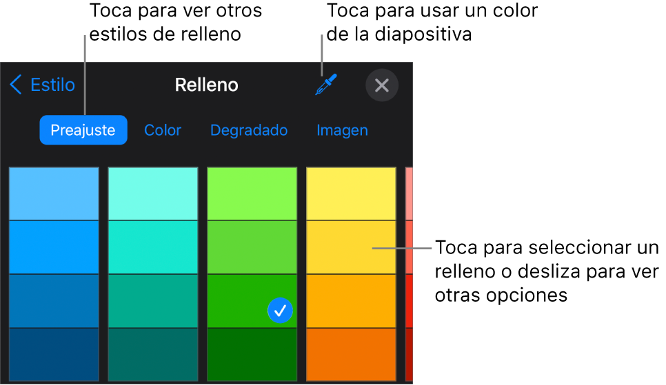 Opciones de Relleno en la pestaña Estilo.