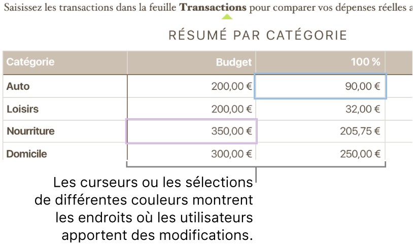 Des curseurs ou des sélections de différentes couleurs indiquant où plusieurs personnes effectuent des modifications.