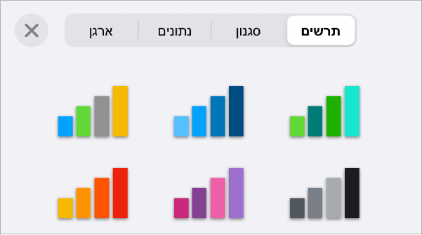 סגנונות תרשימים בכרטיסיה ״תרשים״ בתפריט ״עיצוב.