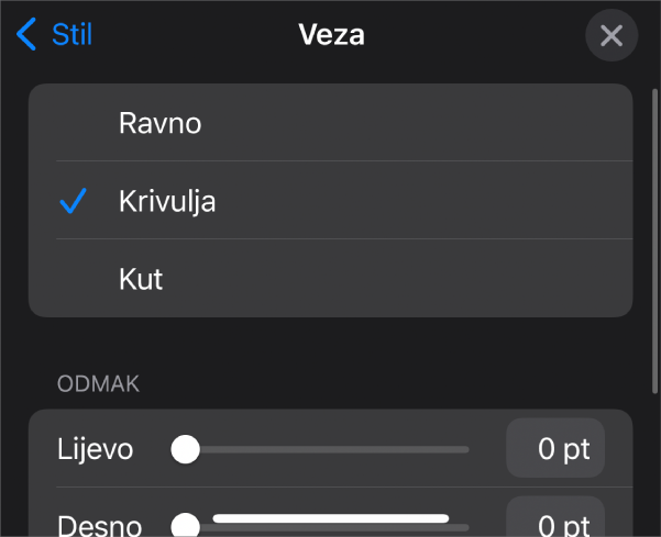 Kontrole Povezivanja s odabranom Krivuljom.