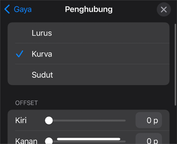 Kontrol Koneksi dengan Kurva dipilih.