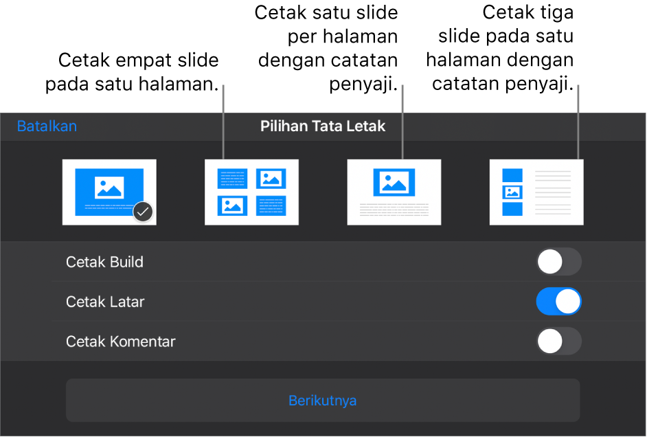 Pilihan tata letak pencetakan.