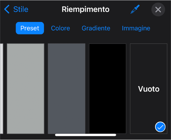 I controlli Riempimento con “Nessun riempimento” selezionato.