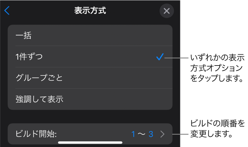 「イン」パネルの「表示方式」のオプション。