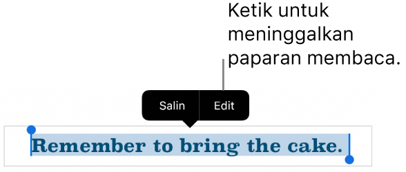Ayat dipilih dan di atasnya ialah menu kontekstual dengan butang Salin dan Edit.