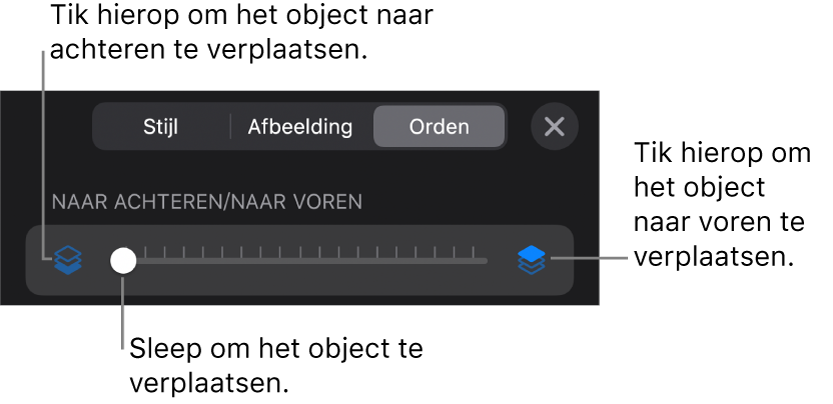De achteruitknop, de vooruitknop en de schuifknop voor lagen.