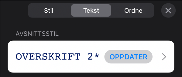 En avsnittsstil med en stjerne ved siden av, og en Oppdater-knapp til høyre.