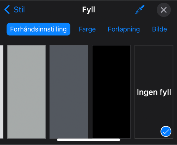 Fyll-kontrollene med Ingen fyll markert.