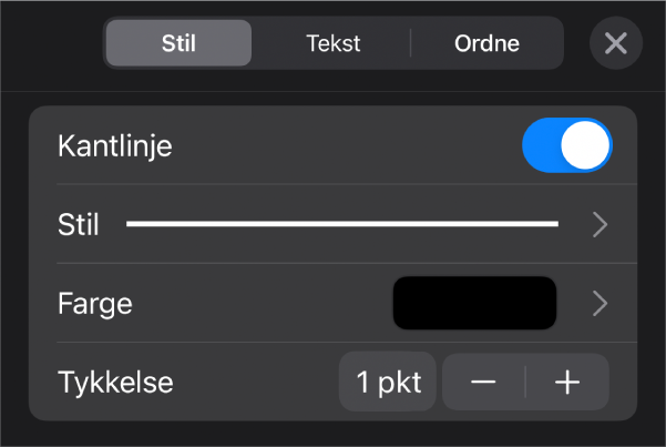 Tilpassingskontroller for Kantlinje.