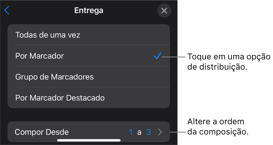 Opções de Distribuição no painel Entrada.