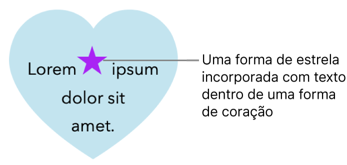 É apresentada uma forma de estrela incorporada no texto dentro de uma forma de coração.