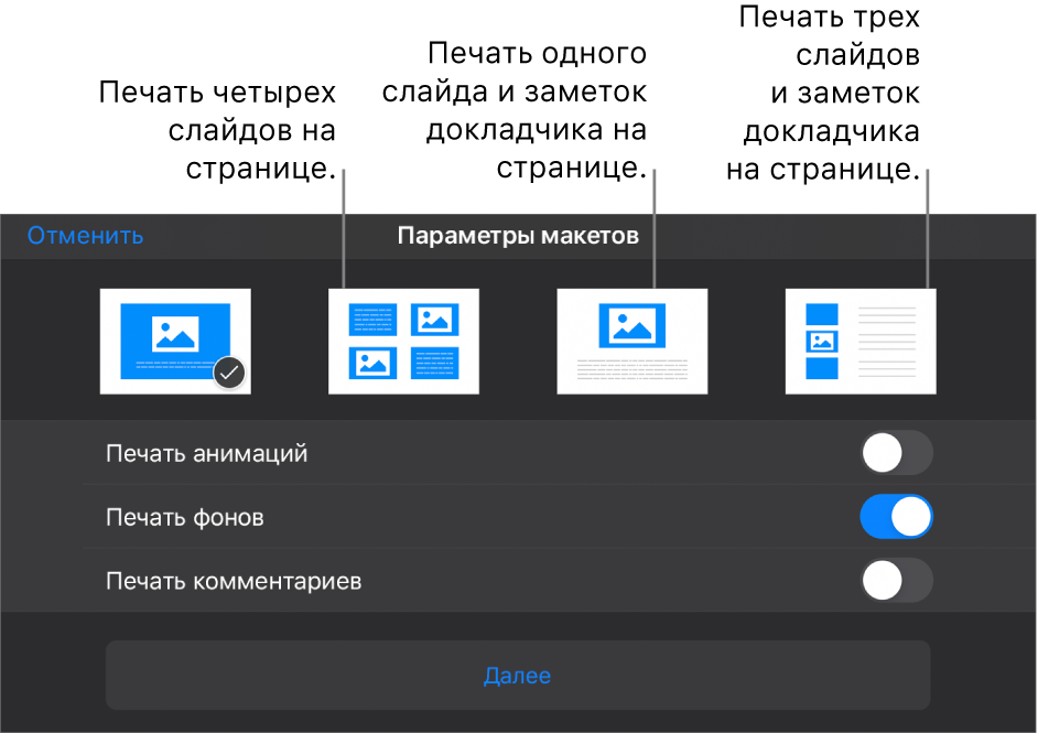 Параметры макета печати.