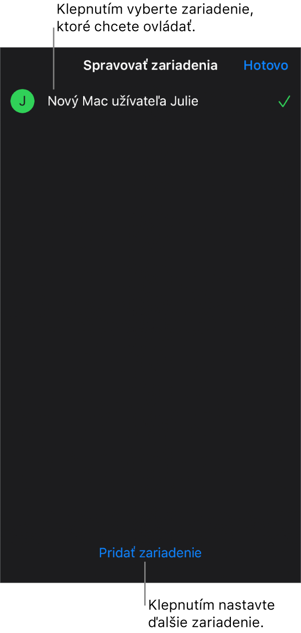 Panel Spravovať zariadenia zobrazujúci odkaz Pridať zariadenie.