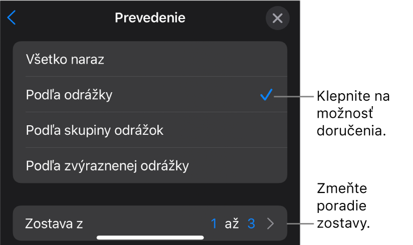 Možnosti doručenia na paneli Začiatok.