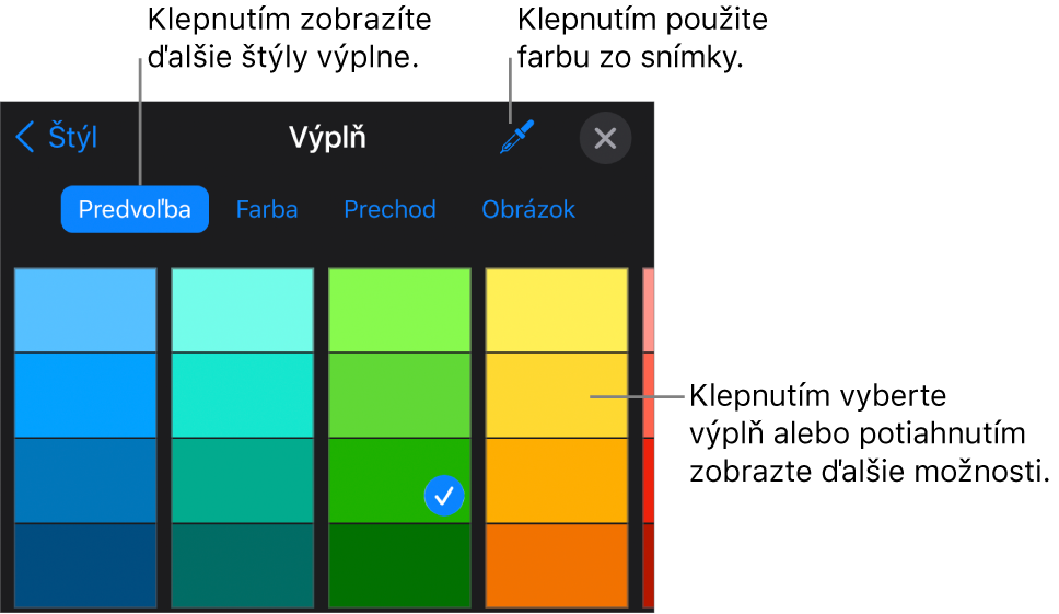 Možnosti výplne na záložke Štýl.