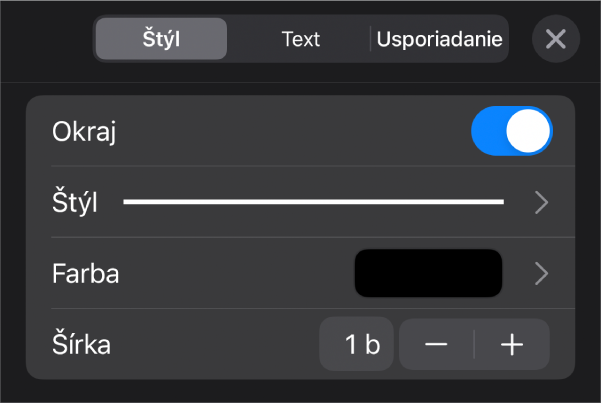 Ovládacie prvky Štýl okrajov na prispôsobenie okrajov.