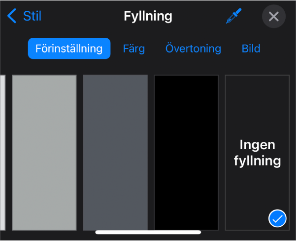 Fyllningsreglagen med Ingen fyllning valt.