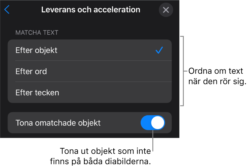 Leverans- och accelerationsalternativ för Magisk flytt i panelen Acceleration.