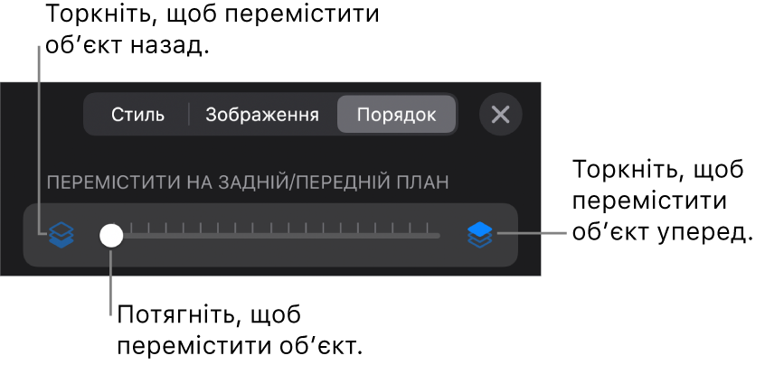 Кнопка переміщення назад, кнопка переміщення вперед і повзунок шарів.