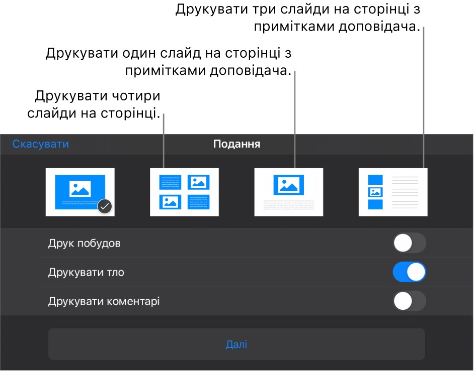 Опції макета друку.