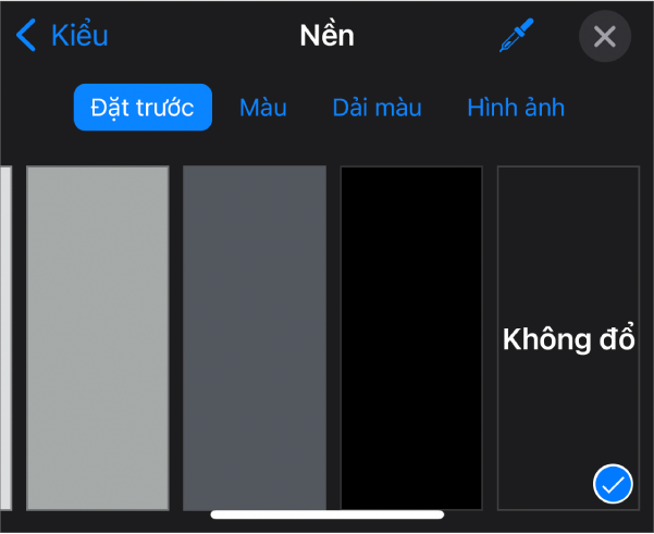 Các điều khiển Nền với Không có nền được chọn.